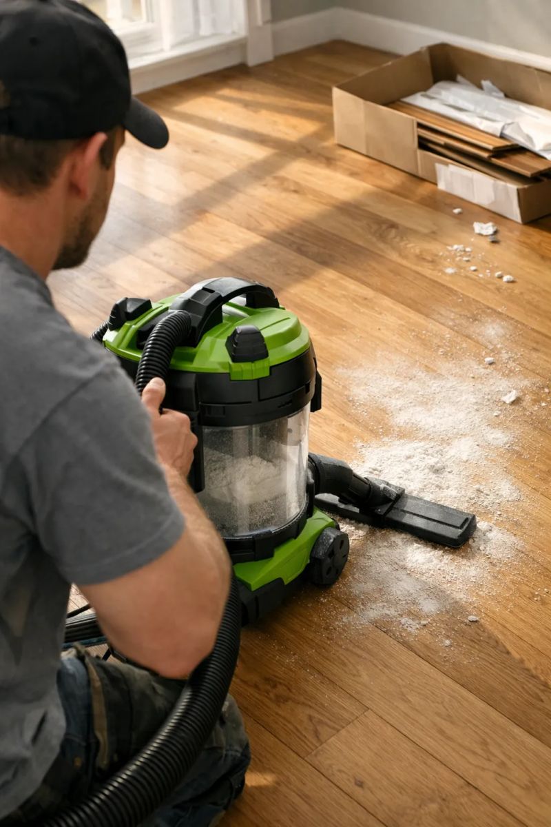 Cleaner preparing an empty Edmonton home before a move-in